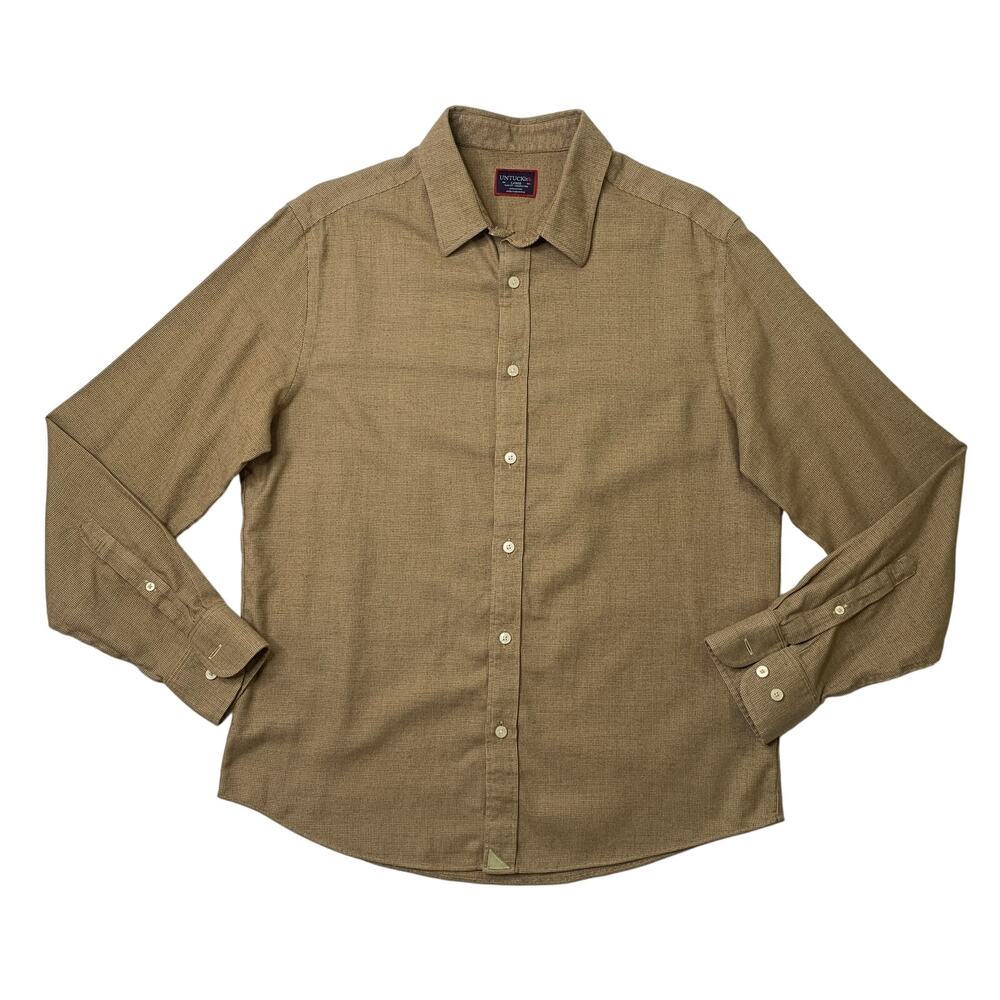 Untuckit Shirt Mens L Large Biscuit Wrinkle Free Slim Fit Cotton Long Sleeve